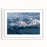 Abstract art print featuring a serene British Columbia landscape in muted earth tones, framed with a white mat.