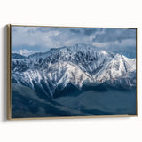 Framed canvas depicting a vintage-style landscape of British Columbia in gold and black tones, ideal for bedroom wall art.