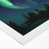 Art deco poster featuring a serene Manitoba scenery in soft blue and green hues on rolled canvas.