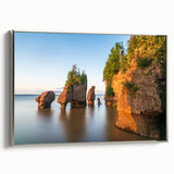Framed canvas depicting a vintage-style landscape painting of New Brunswick, featuring muted earth tones.