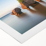 Art deco poster featuring a serene New Brunswick landscape in muted earth tones on rolled canvas.