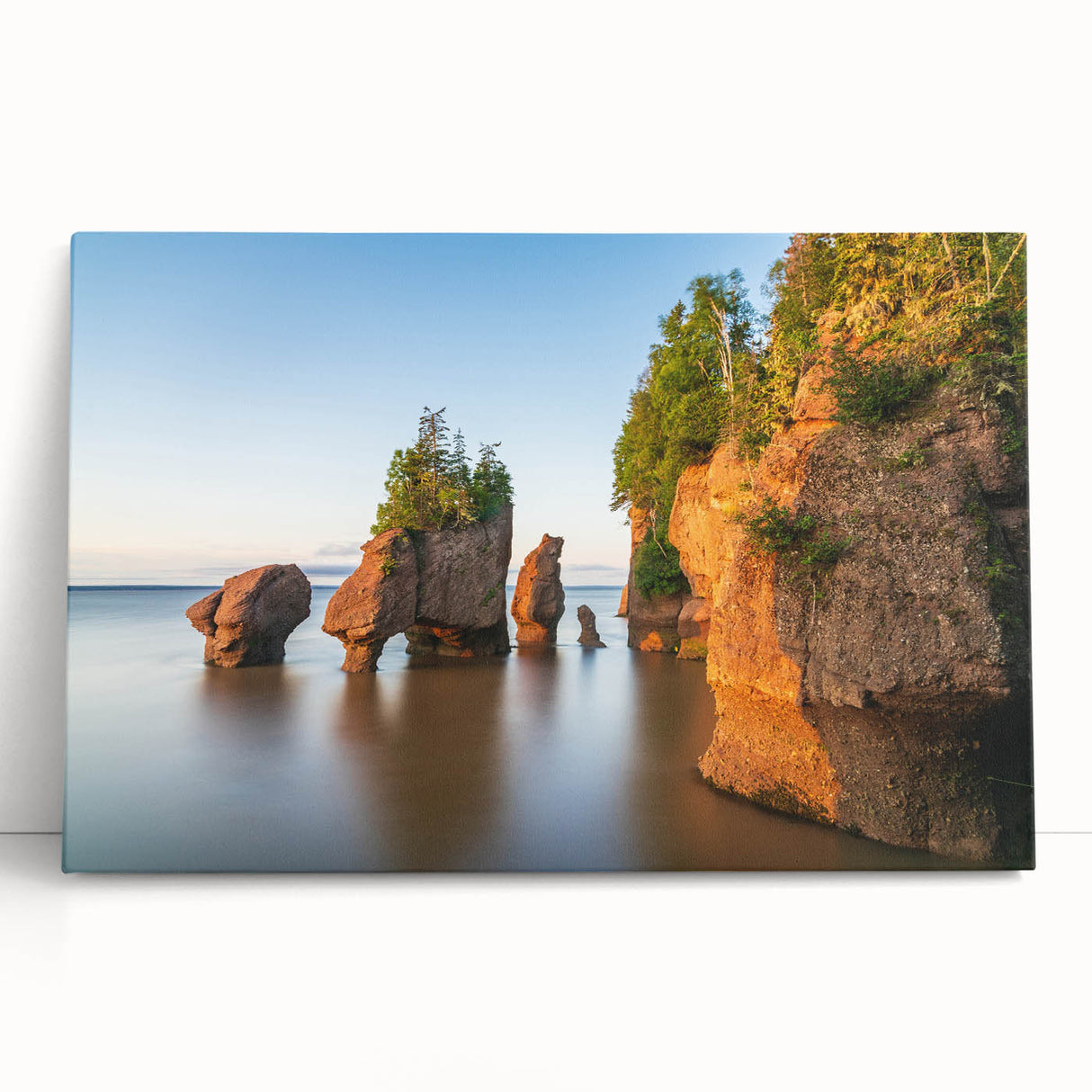 Black and white stretched canvas depicting New Brunswick scenery, ideal for kitchen wall art or bedroom ambiance.
