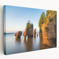 Scenic view of New Brunswick on a stretched canvas, featuring muted earth tones, ideal for kitchen wall art.
