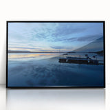 Large abstract wall art depicting the Northwest Territories under a twilight sky, in a black framed acrylic.