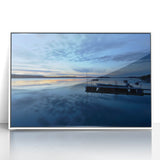 Acrylic print of a serene Northwest Territories landscape, framed in white, suitable as modern art wall decor.