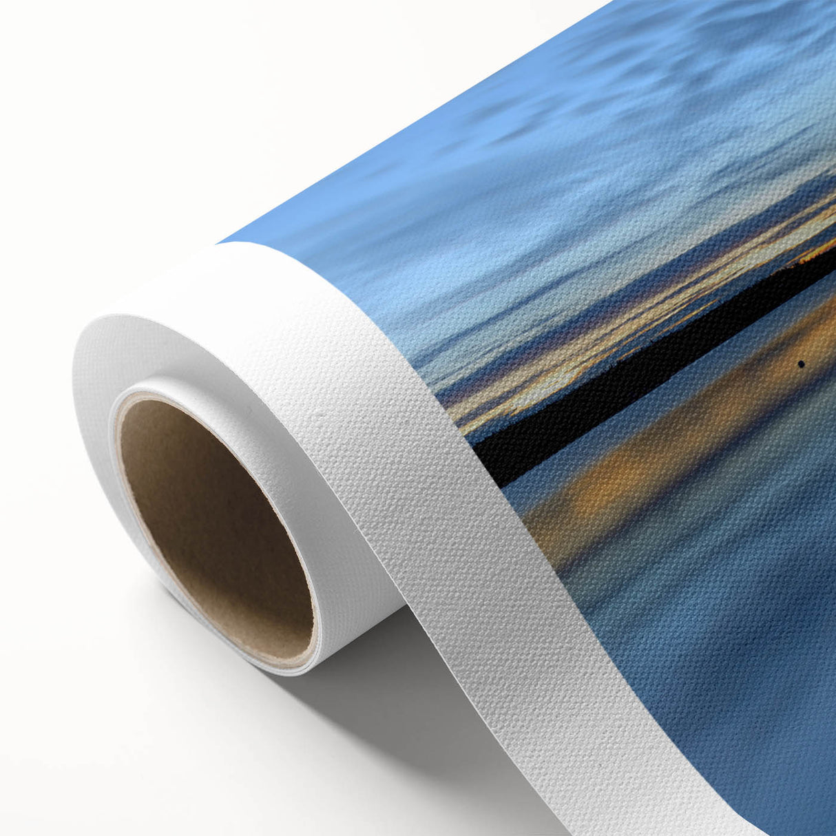 Art Deco poster of Northwest Territories scenery on rolled canvas, with cool blue and green tones.