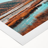 Art deco poster of Nova Scotia scenery in muted blue and green tones on rolled canvas, suitable for dining room wall art.