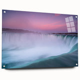 Acrylic print of a serene Ontario landscape, featuring cool blue and green tones, ideal for bedroom or dining room decor.