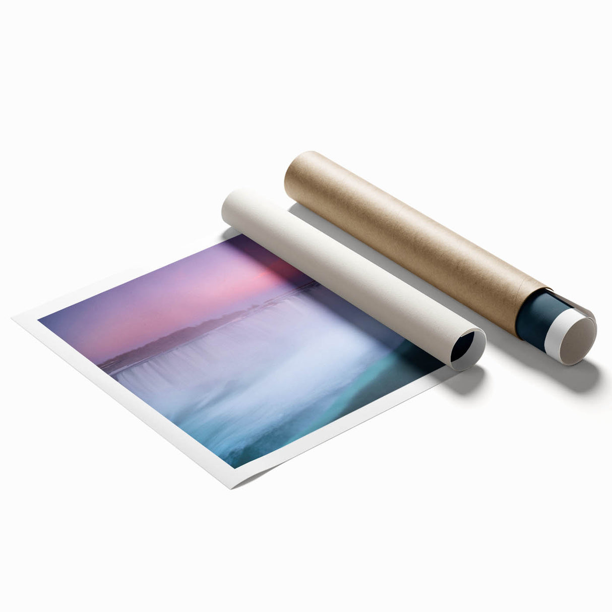 Extra large rolled print of Ontario scenery with floral art, in muted green and blue tones.