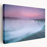 Large stretched canvas depicting a serene Ontario, Canada landscape in muted green and blue tones.
