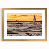 Extra large textured abstract art print of a Prince Edward Island scenery in a gold frame, suitable for living room decor.