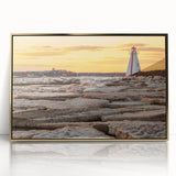 Mid-century modernist style large art print of Prince Edward Island scenery in muted earth tones, framed in gold acrylic.