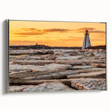 Framed canvas of a vintage-style landscape painting depicting Prince Edward, Canada, in vibrant colors on a black background.