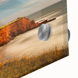 Large abstract wall art depicting a serene Quebec landscape in muted earth tones on acrylic glass.