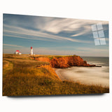 Large abstract wall art depicting Quebec scenery in muted blue and gray tones on acrylic glass.