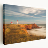 Stretched canvas featuring a scenic view of Quebec, Canada, with lush greenery in soft natural tones.