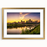 Extra large abstract art print of textured Saskatchewan scenery in muted earth tones, framed in gold.