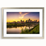 Textured art print of abstract Saskatchewan scenery in muted earth tones, framed in silver, ideal for bedroom decor.