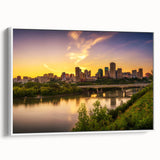 Vintage poster art of Saskatchewan scenery, with colorful art in muted earth tones on a framed canvas.