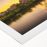 Art deco poster featuring a serene Saskatchewan landscape in muted earth tones on rolled canvas.