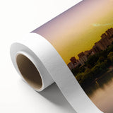 Art Deco style poster of Saskatchewan scenery on rolled canvas, featuring pastel shades, ideal for nursery wall art.