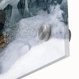 Large abstract wall art of Yukon scenery in muted earth tones on acrylic glass, suitable for dining room ambiance.