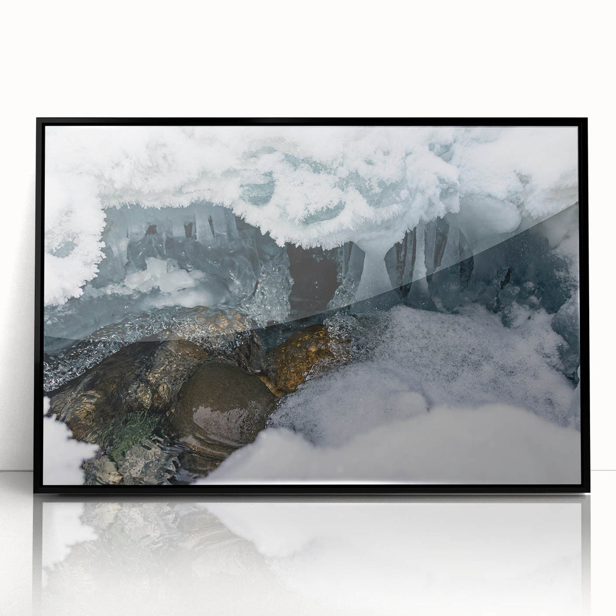 Large abstract wall art depicting Yukon scenery in muted earth tones on a framed acrylic.