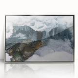 Mid-century modernist art depicting Yukon scenery in muted earth tones on a framed acrylic print.