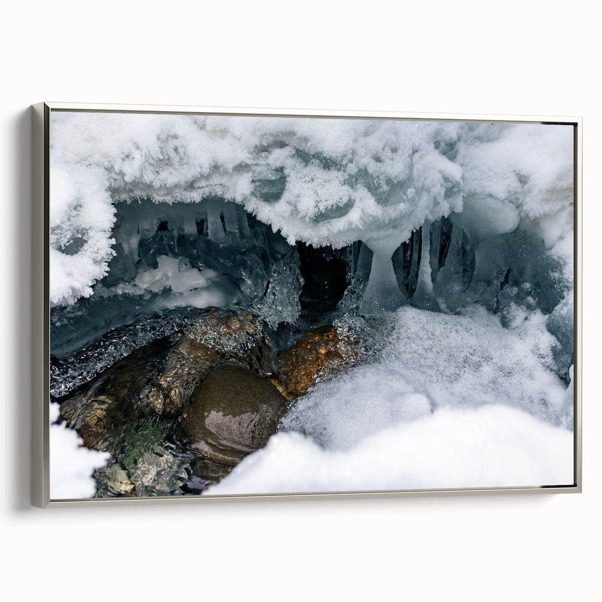 Landscape art painting depicting the Yukon scenery in colorful art style on a framed canvas, ideal for living room decor.