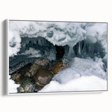 Vintage poster art of Yukon scenery on extra large framed canvas, featuring colorful imagery against a black background.