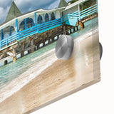 Large abstract wall art of Caribbean Antigua scenery on acrylic glass, featuring blue and green tones.