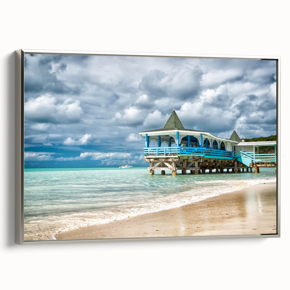 Landscape art paintings of Antigua on framed canvas, featuring vibrant hues with black and colorful accents.