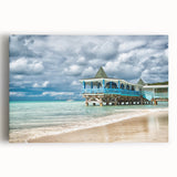 Black and white photograph of Caribbean Antigua scenery on stretched canvas, ideal for kitchen wall art.