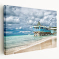 Caribbean beach scene on stretched canvas, featuring turquoise waters and white sands, ideal for kitchen wall art.