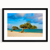 Extra large textured abstract art print featuring vibrant Caribbean scenery on a framed black mat.
