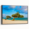 Black and white framed canvas of a Caribbean landscape, ideal for bedroom wall art.
