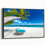 Black and white framed canvas of a vintage Caribbean landscape, ideal for bedroom wall decor.