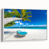 Landscape art painting of the Caribbean Bahamas on a framed canvas, featuring vibrant blue and green tones.