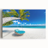 Black and white photo of Caribbean scenery on stretched canvas, ideal for kitchen wall art.