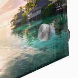 Large abstract wall art featuring Caribbean scenery in vibrant blues and greens on acrylic glass.