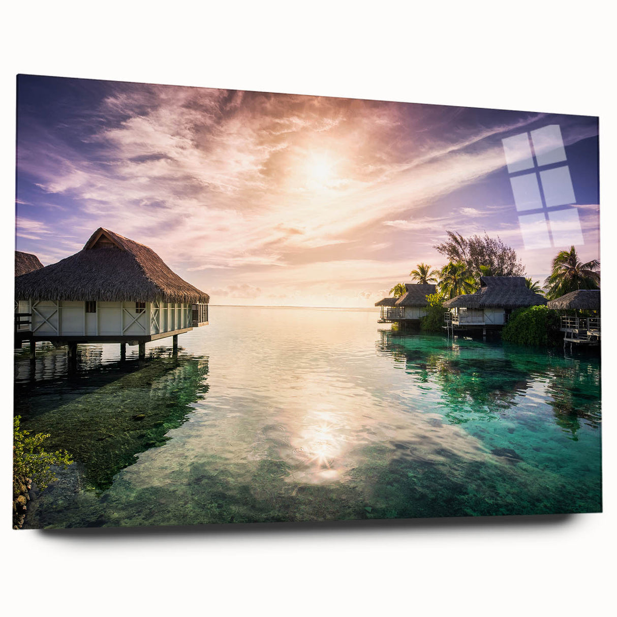 Large abstract wall art featuring a Caribbean seascape in vibrant blue tones on acrylic glass.