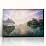 Large abstract wall art of Caribbean scenery in Barbados on a framed acrylic, featuring vibrant blue and green tones.