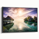 Black and white framed canvas depicting a vintage Barbados landscape, ideal for bedroom wall art.