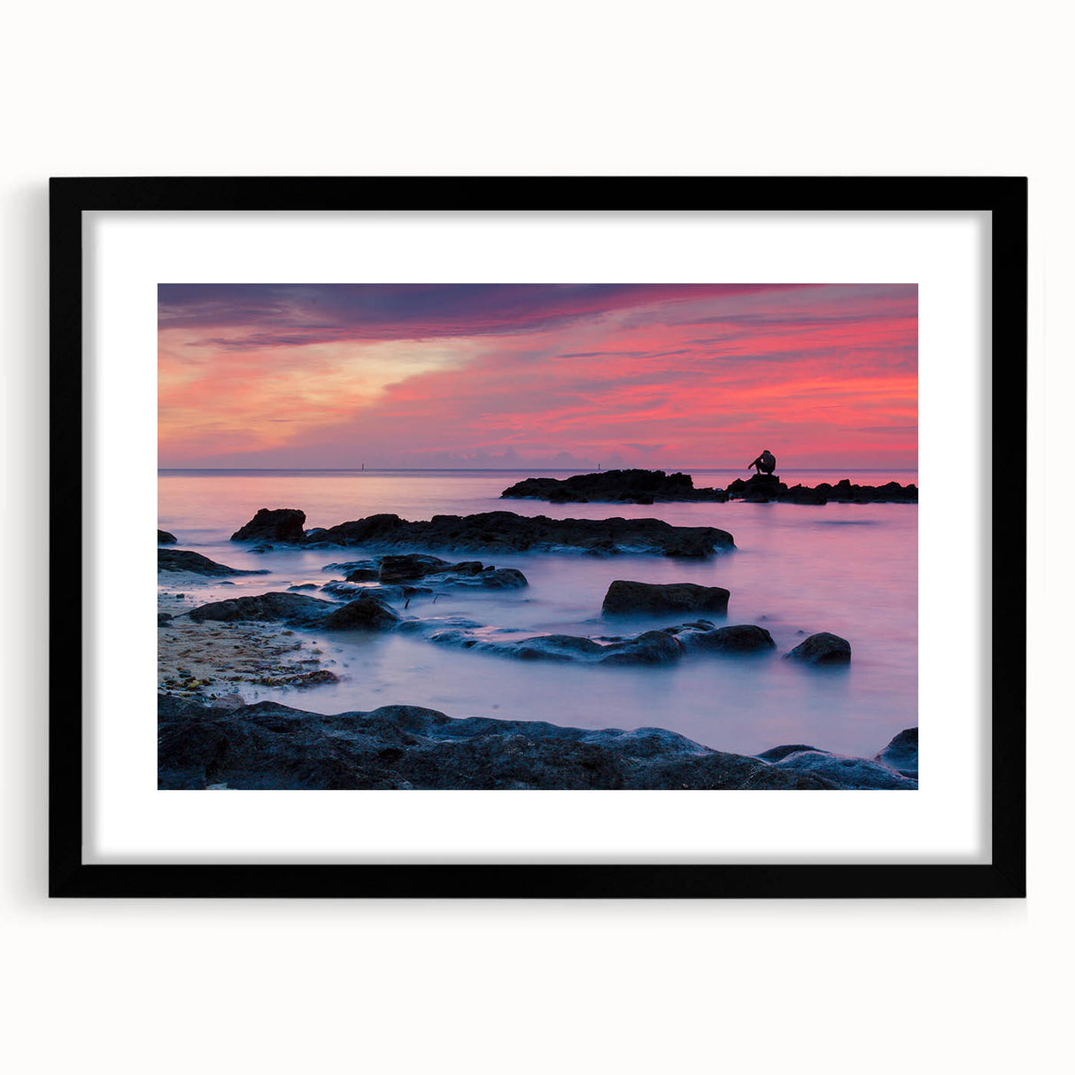 Extra large abstract art print featuring vibrant Caribbean scenery on a textured canvas, framed in black.