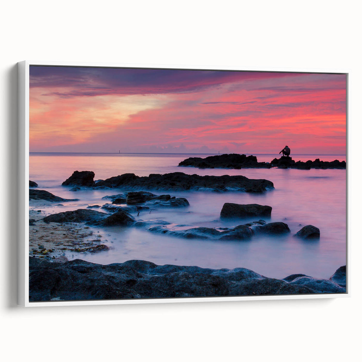 Landscape art painting featuring a Caribbean Bermuda scenery on framed canvas, with vibrant color palette.