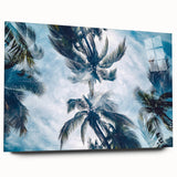 Acrylic glass print of a Caribbean Cuban landscape in vivid blue and green tones, suitable for bedroom or dining room decor.