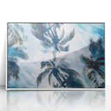 Mid-century modernist art of a Caribbean scene in pastel shades, framed acrylic, ideal for nursery wall art.