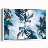 Vintage poster art of a Caribbean scene in vibrant colors on a framed canvas, ideal for living room decor.