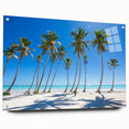 Large abstract wall art of a Caribbean scenery on acrylic glass, in vibrant blue and green tones.