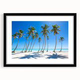 Extra large abstract art print featuring vibrant Caribbean scenery on a textured canvas, framed in black.
